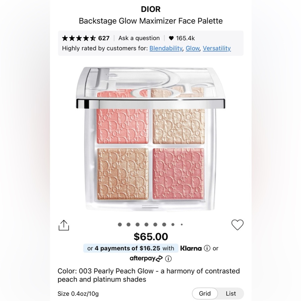 Dior Backstage Glow Maximizer Face Palette in 003 Pearly Peach Glow